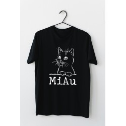 Tricou negru personalizat cu pisicuta Miau 1